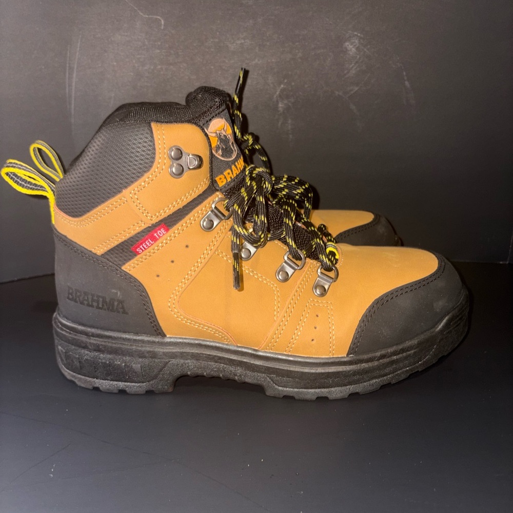 Brahma Men's Yellow and Black Steel Toe Boots - size 7
